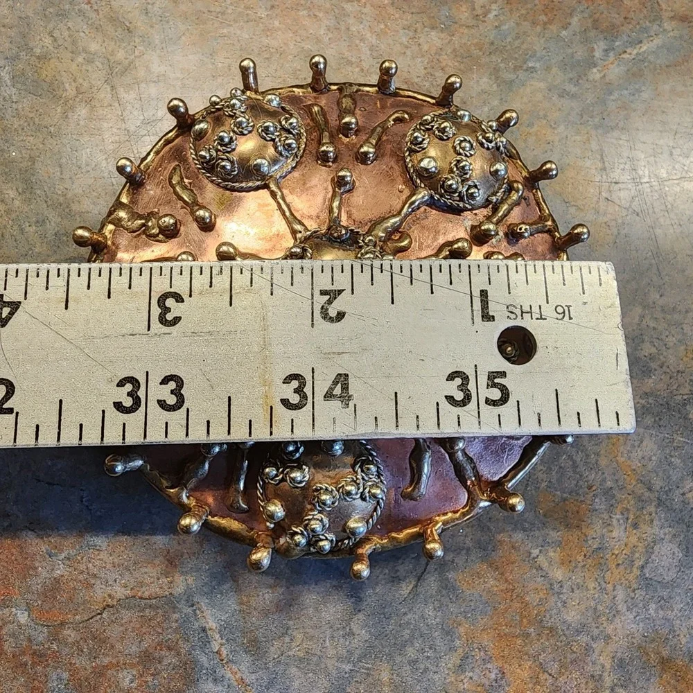 Vintage Handmade Round Large Copper Belt Buckle Artisan Retro Unique